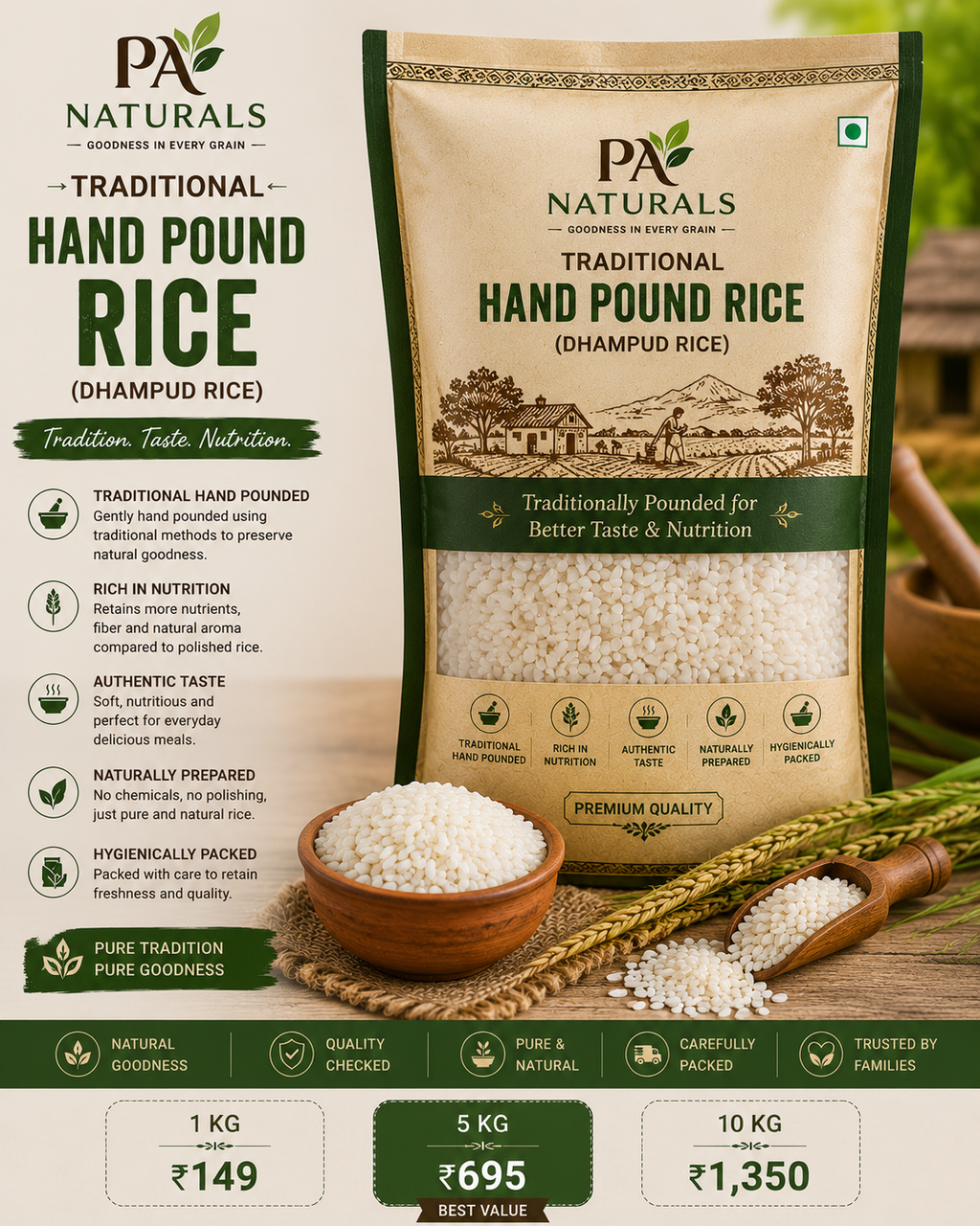 Hand Pound Rice (Traditional Dhampud Rice)